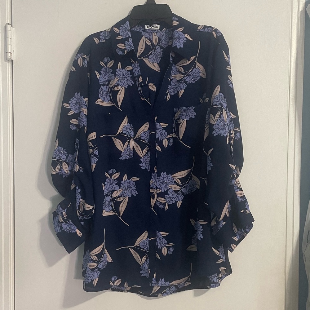 Express Navy Floral Blouse Size XL